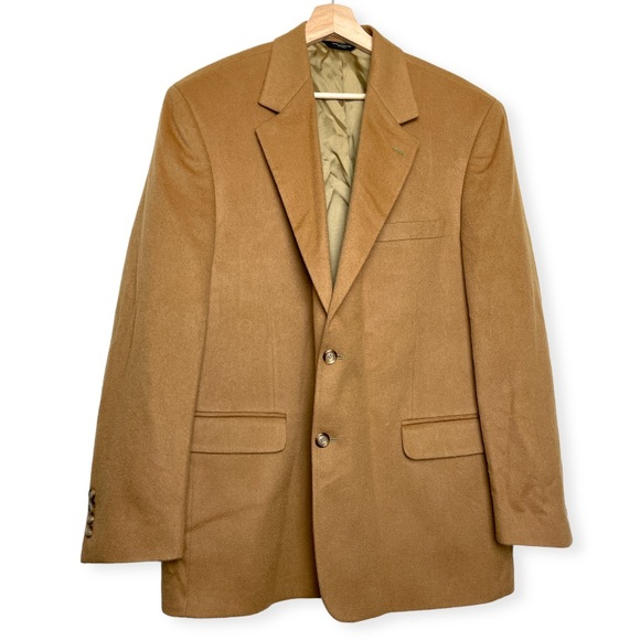 Lord And Taylor 100% Cashmere Two Button Camel Colored Blazer Size 43R - Picture 1 of 11